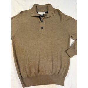 The Breakers Palm Beach Mens Button Neck Sweater Brown Merino Wool Blend Size S